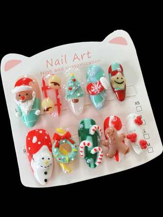 10 Pieces Of Handmade Press-On Nails, False Nails, Cute Simple Style, Halloween Press-On Nails, Autumn And Winter New Press-On Nails, Christmas Press-On Nails, High-End Quality, Suitable For Women And Girls To Wear Daily Or On Holidays, Reusable