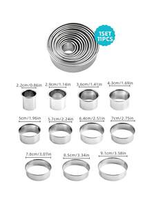 3/5/11/12件套不锈钢蛋糕模具，圆形模具，饺子切割器，吐司研磨工具套装，不锈钢慕斯蛋糕模具圈，圆形蛋糕圈，慕斯蛋糕圈，蛋糕模具，烘焙模具，可机洗，不锈钢材质 - 銀色 - 查看 8