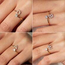 Women's Initial Letter Ring Youth 18K Gold Plated Birthstone Ring Stackable Exquisite Letter Ring Christmas Birthstone Jewelry Gift For Mother And Daughter.Durable Metal Accessory .Vintage Charm Piece . - Alphabet Ring-x - View 4