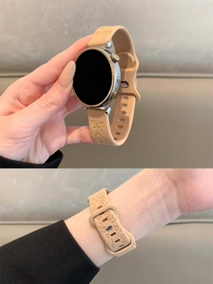 1条18mm/20mm/22mm硅胶表带,兼容三星Galaxy Watch 3/4/5/6 40mm 44mm经典款、43mm 47mm款,兼容华为GT5 GT4 GT 3/2 46mm款,男女通用 - 杏色 - 查看 1