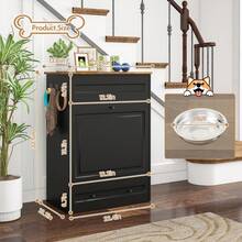 Advwin Dog Feeding Station With Storage Cabinet, Hidden Elevated Bowls For Medium & Large Dogs, Dog Food Cabinet Organizer With Slow Feeder, Stainless Steel Dog Bowls & Hooks For Pet Supplies - 黑色 - 查看 5