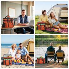 Bandeja Almuerzo 20L Prueba Fugas y Aislada - Doble Nivel Expandible con 6 Bolsillos, Tote Reutilizable para Adultos Trabajo, Acampada, Pesca y Picnics - Negro - Ver 10