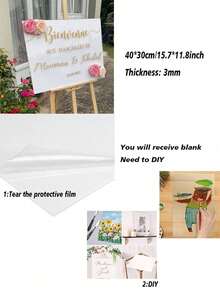 1pc Unfinished Transparent Acrylic Blank Wedding Sign Board - Suitable For All Seasons, DIY Crafts And Decorations, House Number Plates And Labels, Home Decor, Holiday Gifts. Can Be Used For Painting, Architectural Models And Dyeing, Party Signage. Transparent Acrylic Board For Wedding Birthday Party Directions (Stand Not Included)
