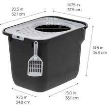 IRIS USA Arenero rectangular para gatos con entrada superior y pala, gran arenero para gatos, arenero para gatitos, Negro/Gris - Entrada Superior con Paleta - Negro/Gris - Ver 3