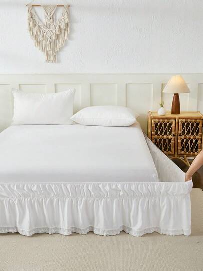 1pc French Romantic Butterfly Lace Bed Skirt, Soft Washable Stretchy Polyester Fiber, Fits Various Bed Sizes, New Arrival