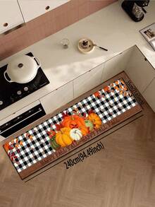 1pc Silicone Mud Kitchen Mat, Black & White Plaid With Multicolored Pumpkin & Autumn Leaf Pattern, American Countryside Style, Shock-Absorbing Anti-Fatigue Kitchen Mat, Approx 3mm Thick, Water-Absorbing, Simple Silicone Rubber Mat For Kitchen, Bathroom, Entryway, Laundry Room, Etc. - Multicolor - View 20