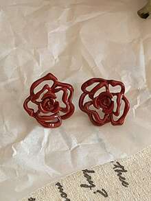 1 Pair Vintage Elegant Red Rose Flower Pattern Stud Earrings, Suitable For Women To Wear On Vacation, Party, Holiday, Couple Date, Birthday Gift, Mother's Day Gift