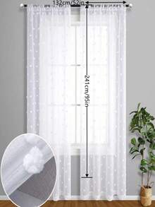 2pcs European And American Minimalist White Fluffy Ball Decorative Sheer Curtains For Kitchen, Living Room, Balcony - White - View 18