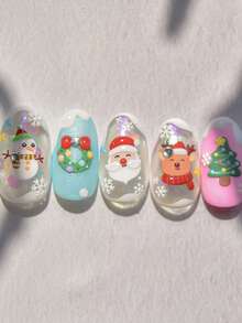 Adesivi per unghie natalizi carini, decorazioni 5D con Babbo Natale, pupazzo di neve, albero di Natale, cappello di Babbo Natale, calze regalo, fiocchi di neve, stelle, mele e cristalli per manicure