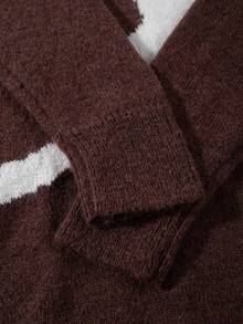 ANDREILEE 男女通用休闲宽松长袖圆领毛衣，复古美式星形图案，轻盈舒适的针织上衣，适合春、秋、冬季穿着。 - 棕色 - 查看 8