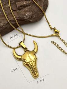 1 pieza Collar de acero inoxidable chapado en oro de 18K personalizado de estilo hip-hop callejero, collar con colgante de calavera de toro de acero inoxidable vintage, joyería de estilo occidental vaquero con dije de animal para hip-hop