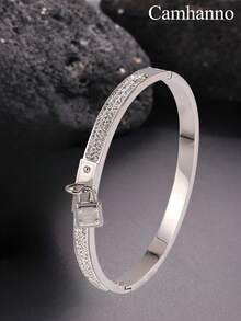 1PC Fashionable Retro Stainless Steel Mud Diamond Padlock Bracelet Suitable For Women's Daily Or Special Occasions, Casual, Party, Valentine's Day, Christmas Gifts - Yellow Gold - View 4