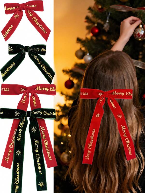 [1 pezzo/2 pezzi Fermaglio per capelli elegante con fiocco, stella luccicante, accessorio per coda di cavallo con nappa lungo, per Natale, Ringraziamento, San Valentino e occasioni festive, accessorio per capelli da festa]