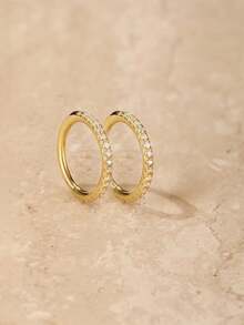 EleRunis 1对925纯银经典立方氧化锆耳环，尺寸5毫米-10毫米，18K镀金迷你耳骨耳环，适合女士日常佩戴 - 金色 - 查看 15