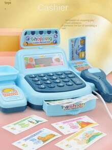 儿童迷你仿真收银机玩具，扫描和多功能声光效果，圣诞节和角色扮演的理想礼物（配件随机分发，由于手工测量可能会有轻微测量误差）