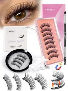 MAGEFY 3/2对卡通磁性假睫毛套装，自然妆效，可重复使用，包含专业睫毛夹和眉胶，无需胶水，易于佩戴和卸除，全天舒适，粉色包装 - 眼尾拉長款 - 查看 14