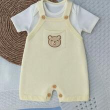 Delicate Knit Bodysuit With Bear Pocket - Yellow - View 1