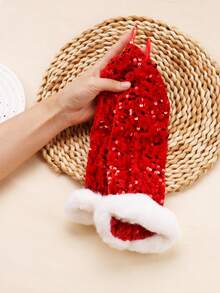 1 Pair Fashionable Versatile Red Sequin Stage Performance Party Formal Gloves, Warm - Red - View 2