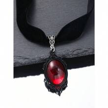 1PC Handmade Black Velvet Vintage Collar Necklace, Gothic Style Halloween Gift - Red - View 4