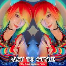 Peluca larga y recta de colores del arcoíris, peluca sintética de colores para el orgullo LGBTQ+ para mujeres y hombres, peluca de anime multicolor resistente al calor sin pegamento, peluca de fibra natural con flequillo para disfraces, fiestas, Navidad, cumpleaños, Día de Acción de Gracias, festivales de música, mascaradas, convenciones de cómics, decoraciones, de aspecto natural y esponjoso, ideal para principiantes - Multicolor - Ver 7