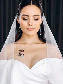 Wedding Couple Temporary Tattoos Personalized Photo Stickers Bridal Celebrations Birthday Bachelorette Party Face Cutouts Party Favors Waterproof Body Art - Multicolor - View 9