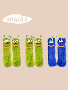 1/2/3 双女士趣味袜子、节日袜子、卡通袜子、毛绒袜子、节日袜子、中筒袜、大眼袜子、可爱袜子、保暖袜子 - 彩色 - 查看 82