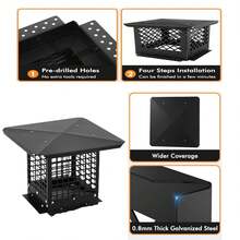 Tapa de chimenea superior con pantalla, Cubierta de chimenea de lluvia del techo, Tapa de escape de chimenea de acero galvanizado, Tapa de techo ajustable para ventilación - 9x9 pulgadas - Ver 5