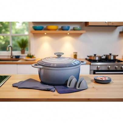 Nilpferd Gusseisen Emaille Bräter 22/24/26cm – Schmortopf mit Deckel & Silikonhandschuhen, Emaille Topf zum Backen, Schmoren, Brate