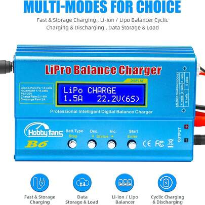 Cargador/descargador de equilibrio digital LCD B6 de 80 W para baterías RC LLiPo NiMH