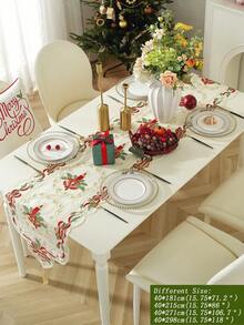 1pc Christmas Mesh Fabric Chain Embroidered Table Runner, Candle Decor For Kitchen, Dining Table, Desk, Coffee Table, Vanity, Home Decor, Christmas Atmosphere For Living Room, Bedroom, Yard, Indoor Outdoor, Outdoor Furniture, Camping, Villa, Merry Christmas, Holiday, Party, Cabinet, Family Gathering, Holiday Decorations, Party & Wedding Decorations Series