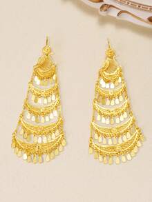 1 Pair Vintage Elegant Long Earrings With Coin & Tassel Pendant, Perfect Gift For Women For Daily, Holiday, Party Wear