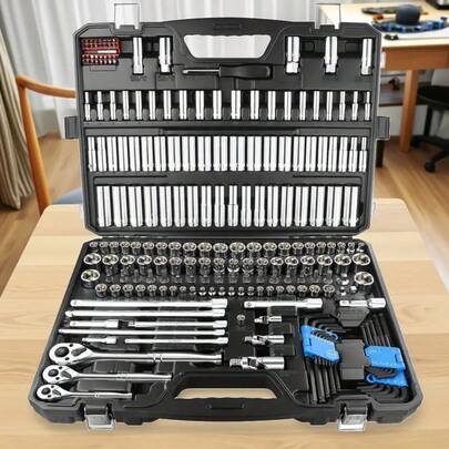 46pcs Chrome Vanadium Steel Socket Wrench Set, Universal Auto Repair Tool Kit With Ratchet And Extension Bar, Durable Combination Mechanic Tool Box
