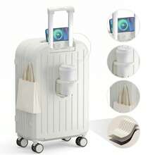 20 Inch Suitcase Hard Shell Scratch-Resistant Surface Cup Holder Hanging Hook And Code Lock Silent Spinner Wheel Luggage Suitcase - White - View 2