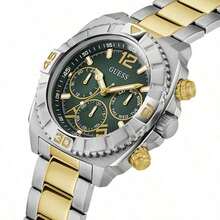 Guess Relógio Cronógrafo de Tração Masculino de Luxo Multifuncional a Quartzo GW0800G1 com Mostrador Verde e Pulseira de Aço Inoxidável, Adequado para Uso Diário, Roupa de Negócios, Decoração, Excelente Presente para Marido e Pai