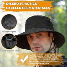 AI-PIKA Sombreros del Sol para Hombre,Sombreros para Hombre con Protección UV UPF 50+,ala Ancha,Impermeables,Transpirables para Ciclismo,Acampar,Pescar,Caminar - Negro - Ver 8