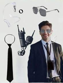 1/2/4 Peças Conjunto de Fantasia de Guarda de Segurança - Inclui Fone de Ouvido, Óculos de Sol, Gravata, Adequado para Interpretação de Personagem Misterioso, Guarda-Costas, Agente Secreto, Festa de Fantasia ao Ar Livre, Acessórios de Uniforme