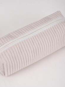 1pc High-Quality Corduroy Pencil Case - Large Capacity Polyester Material, Zipper Closure, Mixed White And Gold Zipper Pulls, Fashion Minimalist Design, Suitable For Students And Professionals, Professional Organization, Student Stationery Storage, Soft Fabric, Back To School Essential, Pencil Pouch, Backpack - Multicolor - View 5