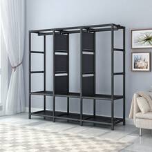 1pc Portable Wardrobe - 3 Hanging Sections, Moisture-Proof & Dustproof Non-Woven Fabric - Easy Assemble Closet, Multi-Layer Storage Cabinet - Grey - View 2