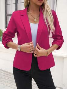 2026 Early Spring Curated Collection Women's Vestidos De Fiesta Elegantes Christmas Outfit Winter Clothes For Women Casual Blazers Open Front Long Sleeve Work Office Suit Jackets Blazer Business Casual Outfits Clasi Solid Color Casual Jacket With Gathered Cuffs, Spring & Autumn,Teacher Outfits For Women Ruched-Sleeve Statement Outerwear,Elegant Commute Blazer Vibrant Statement Style,Polished Retro Vibe,Everyday Eye-Catching Piece Tailored Waist-Fitted Silhouette,Ruched-Sleeve Detail,Minimalist Lapel Collar Basic-Item Color-Contrast Pairing,Dual Office-Date Wear,High-Saturation Hue To Elevate Looks Ruched-Sleeve Design Detail,Tailored Slightly Waist-Fitted,Minimalist Button-Free Silhouette Basic Pieces Balance Bold Hues,Blazer + Casual Wear Mix-And-Match,Office-Date Scene Transition - Màu Hồng Tươi - Xem 2