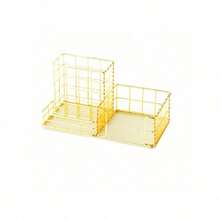 优雅金色金属桌面收纳托盘，多隔层办公桌收纳架，可放置钢笔、化妆刷等物品，精美桌面配件，适合女性、学生及家庭办公使用（金色/玫瑰金）办公桌办公用品笔筒办公配件 - 桌面收納籃 - 查看 13