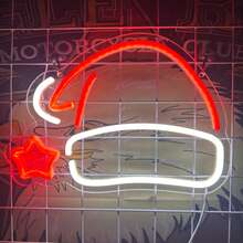 Christmas Decoration Neon Light Santa Hat Shaped Illuminated Sign, Indoor Atmosphere Light