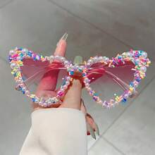 Heart Shape Fashion Glasses With Pearls And Sprinkles Fashion Cute Multi-Color Decor Shades New Original Fashion Glasses - Multicolor - View 9