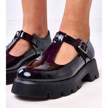 Black Patent Block Heel Shoes With Juliska Fastening - Black - View 3