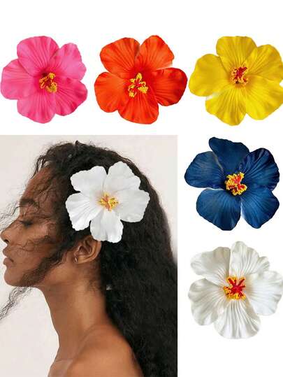 5pcs/3pcs/1pc 9.2cm/3.62in Pink, Orange, Blue, Yellow, White Hibiscus Flower Creative Large Hair Clips, Fashion Versatile High-End Elegant Minimalist Solid Color Hair Accessories Suitable For Daily Outings, Leisure, Party, Commuting, Vacation, Ponytail, Bun, Face Washing, Makeup, Outfit Matching, Cute Accessories