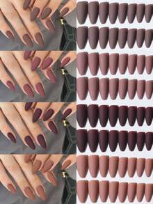 96片（4种混合款式）杏仁形亮面亚克力美甲贴纸，提升您的时尚品味！这款美甲贴纸套装专为长指甲设计，包含1片果冻胶和1把指甲锉。适合女性和女孩日常佩戴，也适用于派对和各种场合。美甲用品 - 彩色 - 查看 3