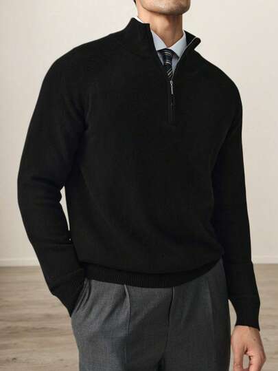 Men's Slim Fit Half Zip Ribbed Knit Sweater T-Shirt, Autumn/Winter