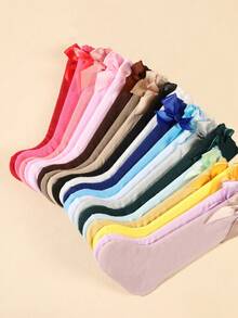 10 pares de meias até o joelho para bebês, meias casuais, quentes e macias com decoração de laço, cores aleatórias, outono/inverno - Multicolorido - Ver 2