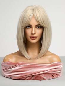 14英寸可爱金色波波头假发，适合女性，耐热合成纤维材质，是角色扮演、派对、四季皆宜的理想之选 - 限时音乐节 - 金色 - 查看 4