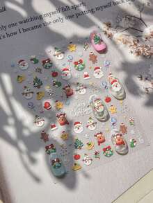 Adesivi per unghie natalizi carini, decorazioni 5D con Babbo Natale, pupazzo di neve, albero di Natale, cappello di Babbo Natale, calze regalo, fiocchi di neve, stelle, mele e cristalli per manicure