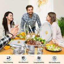 2/4/6 件装 5QT 不锈钢圆形火锅套装，适用于自助餐、家庭聚会、圣诞聚会、餐饮活动 - 完整的自助餐加热托盘套装，适用于烹饪、节日主题、食物，无需电源，节日自助餐必备 | 圆形烤盘 | 餐饮用品 - 彩色 - 查看 3